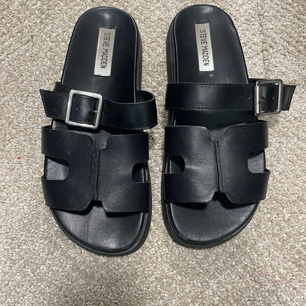 Steve Madden Black Buckle Slide Sandals